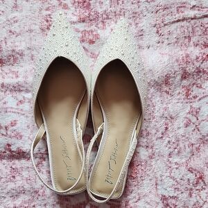 Betsey Johnson Cream Flats with Pearl Accents